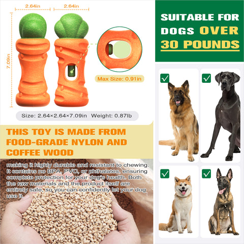 KADTC All in ONE 2 in 1 Large Size Indestructible Dog Bully Stick Holder & Durable Carrot Bone for Medium/Large Aggressive Chewers Breed Dogs Tough Chew Toys Christmas & New Year Gift