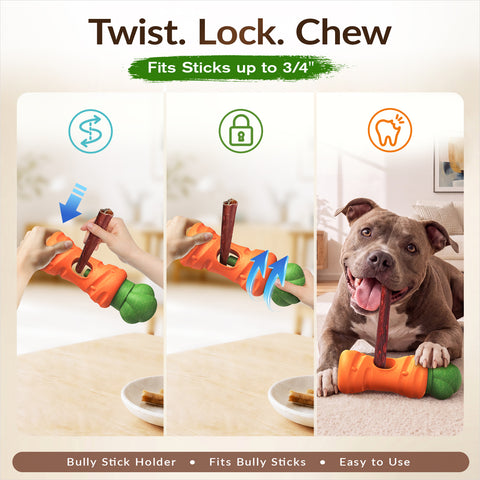 KADTC 2 in 1 Extra-Large Size Durable Dog Bully Stick Holder and Indestructible Carrot Bone Chew Toy for Medium/Large Aggressive Chewers Breed Dogs