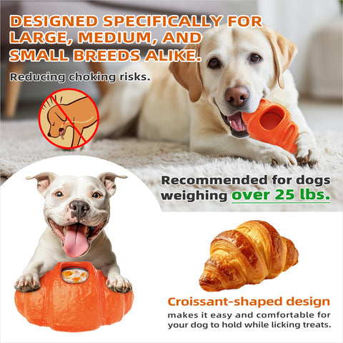 KADTC - All in ONE - 3 in 1 - Large Size Indestructible Croissant Dog Fillable Toy Peanut Butter Filler Freeze Frozen Lick Treat Tray Durable Tough Chew Toys for Aggressive Chewers Breed Dogs