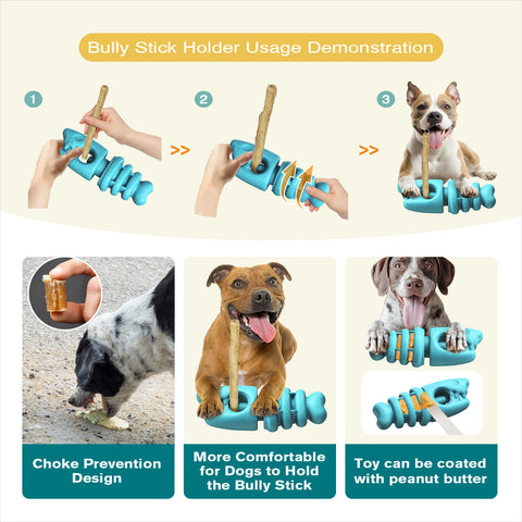 KADTC All in ONE 2 in 1 Large Size Indestructible Dog Bully Stick Holder & Durable Fish Bone for Medium/Large Aggressive Chewers Breed Dogs Tough Chew Toys Christmas & New Year Gift
