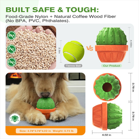 KADTC All in ONE Durable 3 in 1 Dog Filler Toy & Freeze/Freezable/Frozen Lick Treat Tray Enrichment Ball & Kibble Dispensing Balls -Peanut Butter Wet Food Cactus Fillable Chew Thanksgiving Toys