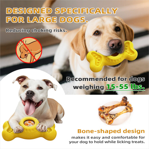 KADTC All in ONE 3 in 1 Large Size Indestructible Bone Dog Chew Toy & Durable Peanut Butter Fillable & Freeze/Frozen Lick Treat Enrichment Thanksgiving Toys for Medium/Large Aggressive Chewers Dogs