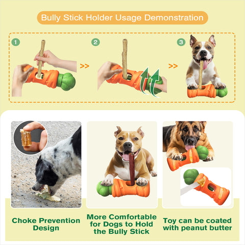 KADTC All in ONE 2 in 1 Large Size Indestructible Dog Bully Stick Holder & Durable Carrot Bone for Medium/Large Aggressive Chewers Breed Dogs Tough Chew Toys Christmas & New Year Gift