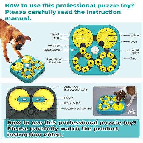 KADTC U.S. Brand & Design All in ONE -5 Levels of Challenge -6 Ways to Play - Large Size Advanced Dog Puzzle Toy for Small/Medium/Large Smart Dogs Hard/Difficult Puzzles Toys Mental Stimulation Games