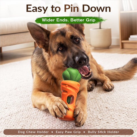 KADTC 2 in 1 Extra-Large Size Durable Dog Bully Stick Holder and Indestructible Carrot Bone Chew Toy for Medium/Large Aggressive Chewers Breed Dogs