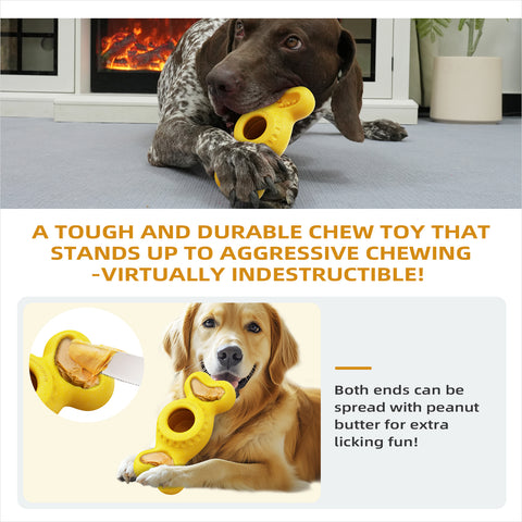 KADTC All in ONE 3 in 1 Large Size Indestructible Bone Dog Chew Toy & Durable Peanut Butter Fillable & Freeze/Frozen Lick Treat Enrichment Thanksgiving Toys for Medium/Large Aggressive Chewers Dogs
