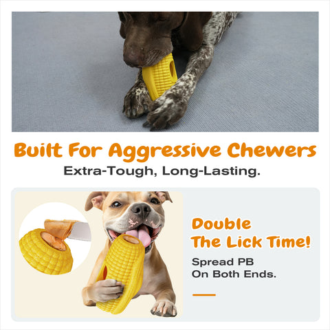 KADTC Large Size 3-in-1 Durable Corn Dog Enrichment Toy - Long-Lasting Fillable & Frozen Lick Toy - No-Transfer Freeze & Play - Ultimate Boredom Buster & Tough Chew Toys for Large Dogs - BPA-Free,Safe