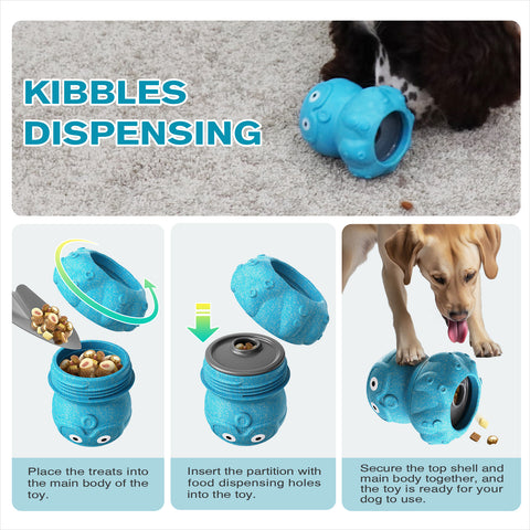 KADTC All in ONE Indestructible 3 in 1 Octopus Dog Filler Toy & Durable Freezer/Frozen Lick Treat Enrichment Ball & Kibble Dispensing Balls -Peanut Butter Wet Food Fillable Chew Thanksgiving Toys UV3