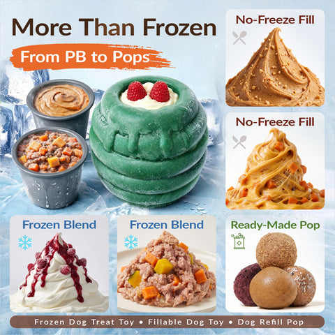 KADTC All in ONE - 3 in 1 - Honey Jar Durable Dog Fillable Toy Frozen Lick Treat Tray & Food Dispensing Balls Peanut Butter Filler Enrichment Freeze Cup & Indestructible Dogs Chew Teething Toys