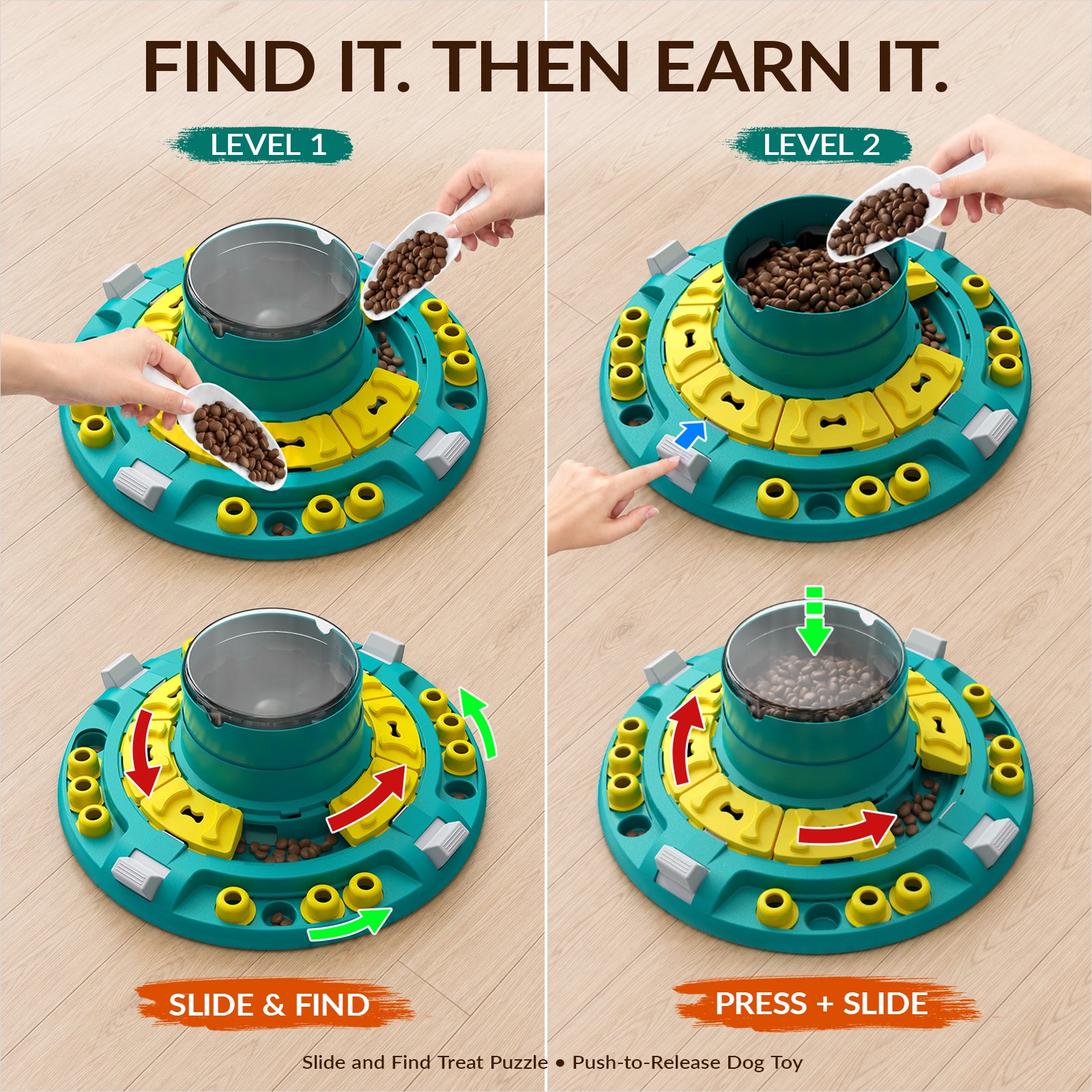 KADTC 4-Level Extra-Large Dog Puzzle Feeder | Push-to-Release
