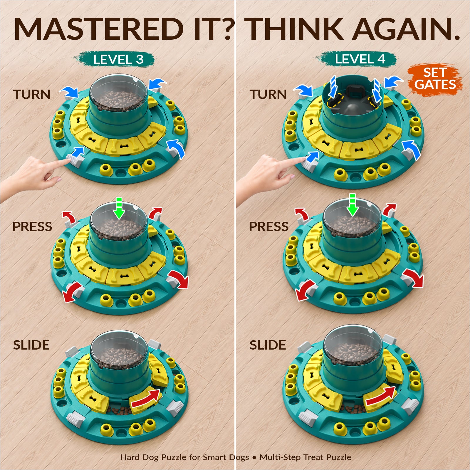 KADTC 4-Level Extra-Large Dog Puzzle Feeder | Push-to-Release