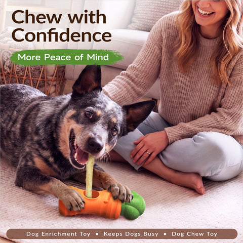 KADTC 2 in 1 Extra-Large Size Durable Dog Bully Stick Holder and Indestructible Carrot Bone Chew Toy for Medium/Large Aggressive Chewers Breed Dogs