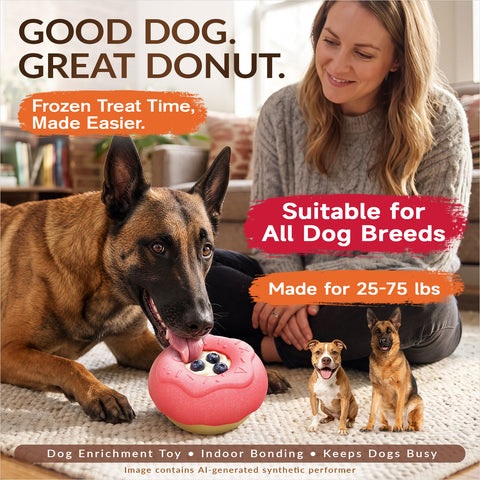 KADTC 2-in-1 Frozen Treat Dog Toy, Large Size, No-Transfer Fill & Freeze Lick Cup & Tough Chew Toy, Long-Lasting Enrichment Toy for Dogs, Donut-Shaped