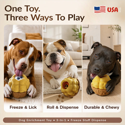KADTC 3-in-1 Durable Dog FrostLick Toy,U.S. Brand & Design,Long-Lasting,Large Capacity Fillable Treat Ball, Freeze-and-Play Lick Cup & Food Dispenser, Indestructible Chew Toy for Dogs Boredom Buster