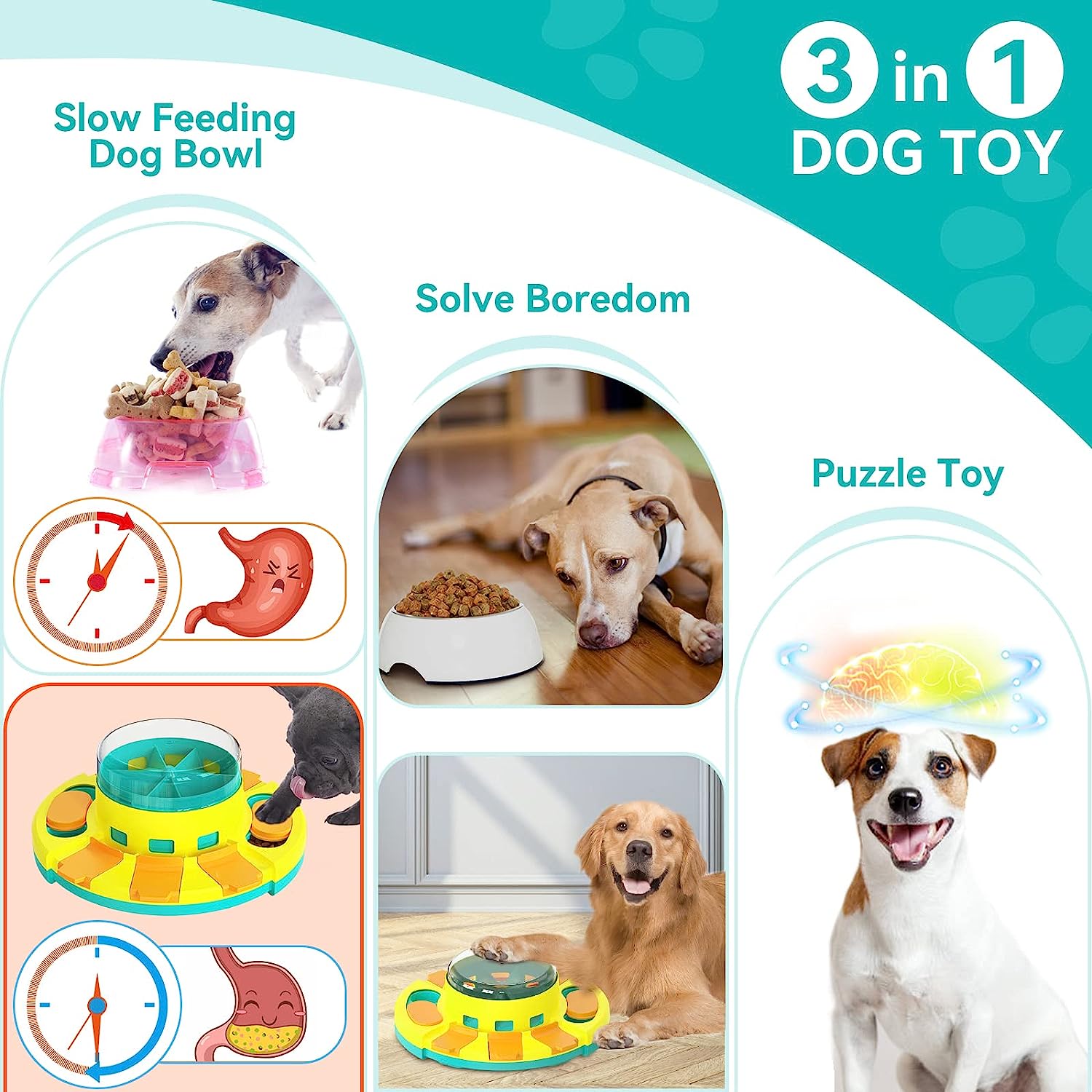 KADTC Puzzle Toys for Dog Boredom and Mentally Stimulating Slow Food Treat  Feeder Button Dispenser Keep Busy Pet Bowl Puppy Brain Mental Stimulation