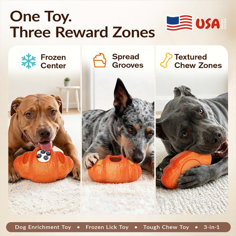 KADTC - All in ONE - 3 in 1 - Large Size Indestructible Croissant Dog Fillable Toy Peanut Butter Filler Freeze Frozen Lick Treat Tray Durable Tough Chew Toys for Aggressive Chewers Breed Dogs