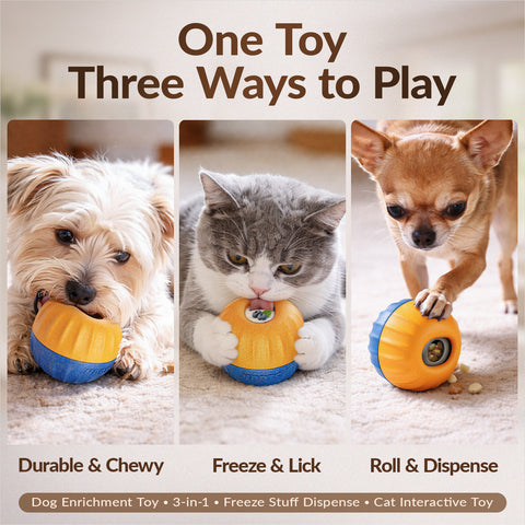 KADTC 3-in-1 Dog Enrichment Toy Fillable & Freeze & Treat Dispenser & Chew