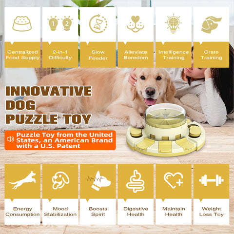 KADTC Dog Puzzle Toys w/Button Mind Games Level 2 in 1 Food Dispenser Slow Feeder Treat Puzzles Puppy Mental Stimulation Game Interactive Keep Them Busy Boredom Buster for Small/Medium/Large Dogs