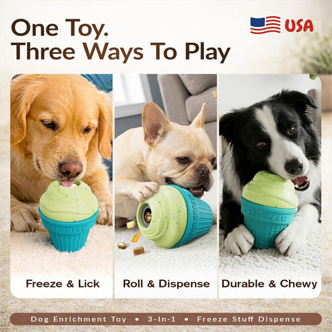 KADTC 3 in 1 Large-Size Durable Dog Fillable & Frozen Lick Treat Toy No-Transfer Freeze & Play Mess-Free Ultimate Boredom Buster, Kibble Dispenser Food Ball & Tough Dogs Chew Toys BPA-Free & Safe