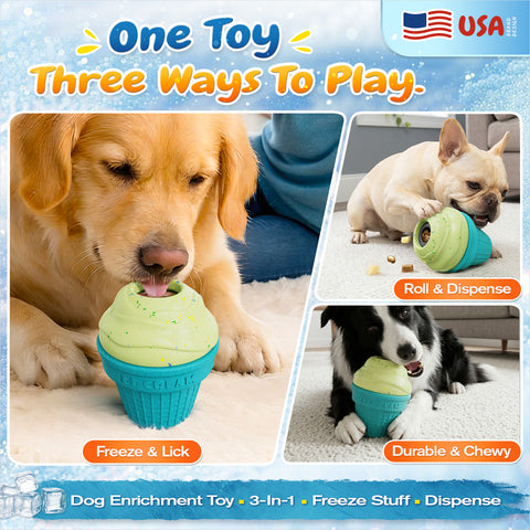 KADTC 3 in 1 Large-Size Durable Dog Fillable & Frozen Lick Treat Toy No-Transfer Freeze & Play Mess-Free Ultimate Boredom Buster, Kibble Dispenser Food Ball & Tough Dogs Chew Toys BPA-Free & Safe