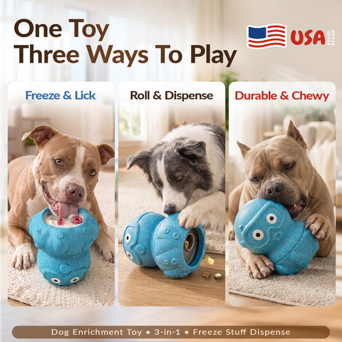 KADTC 3 in 1 Large-Size Octopus Dog Fillable Lick Treat Toy,Long-Lasting Ultimate Boredom Buster, Kibble Dispenser Food Ball & Dogs Chew Toys BPA-Free