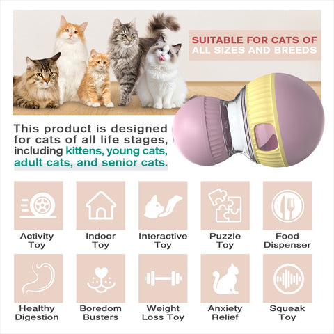 Cat Treat Dispensing Toy Kitten Puzzle Feeder & Food Dispenser Ball - Kitty Enrichment Toys for Indoor Cats Kitty Stimulating Tous