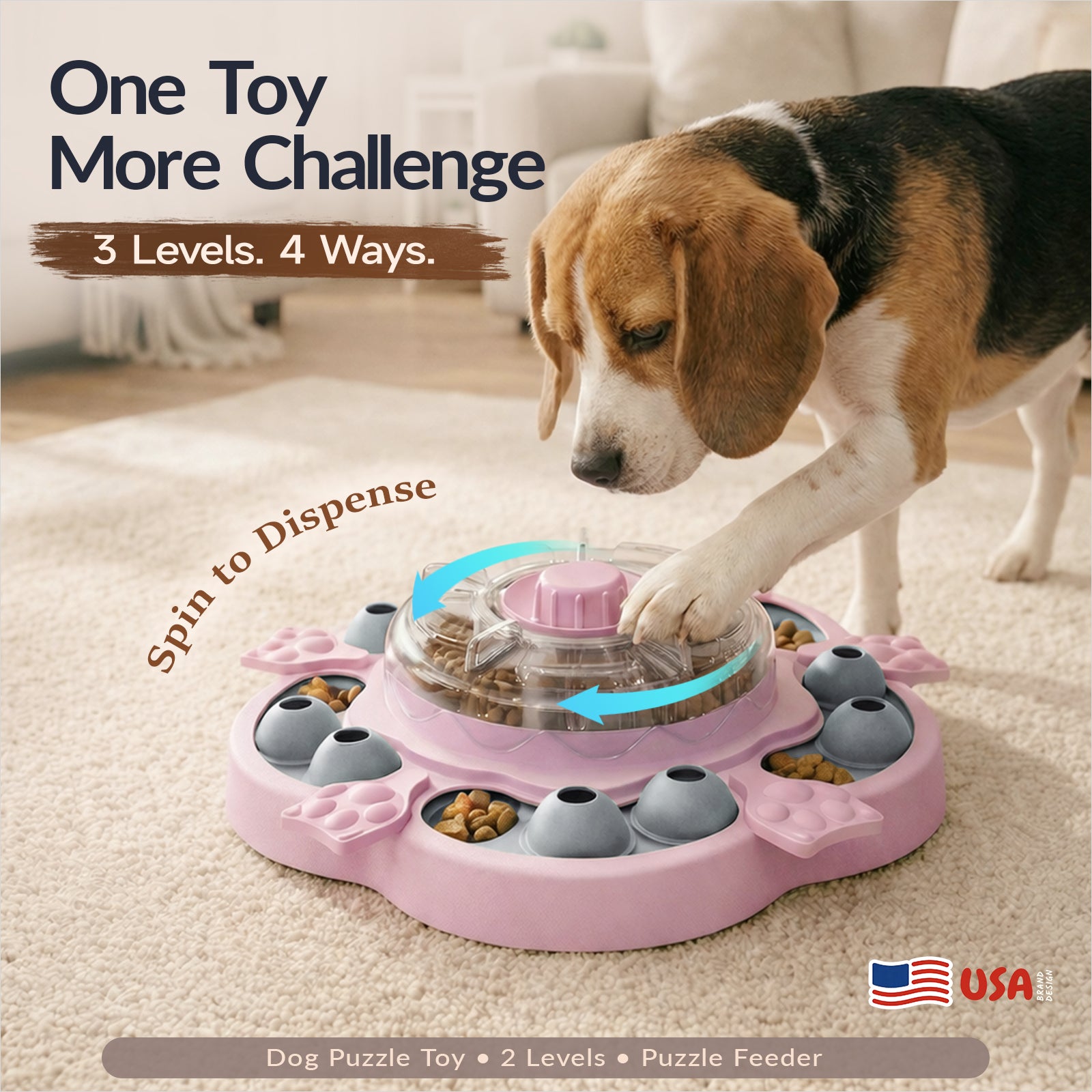 KADTC 3 Levels IN 1 Dog Puzzle Feeder Spin-to-Release Treat