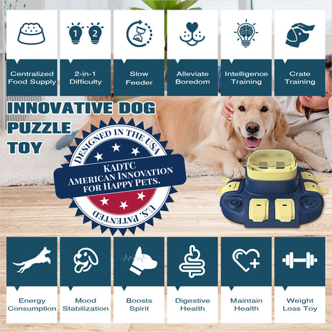 KADTC Dog Puzzle Toys Level 2 in 1 for Small/Medium/Large Dogs Treat Puzzles Slow Feeder with Button Enrichment Cognitive Toy Food Dispensing Puppy Brain Mental Stimulation Mind Interactive Game