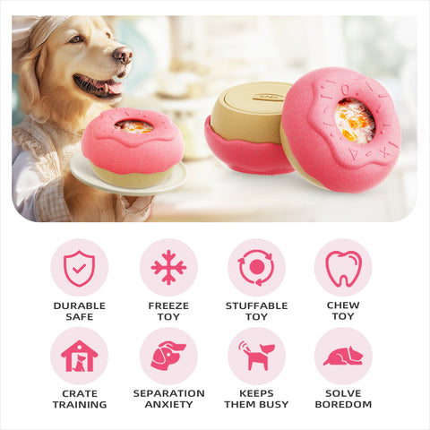 KADTC 2-in-1 Frozen Treat Dog Toy, Large Size, No-Transfer Fill & Freeze Lick Cup & Tough Chew Toy, Long-Lasting Enrichment Toy for Dogs, Donut-Shaped