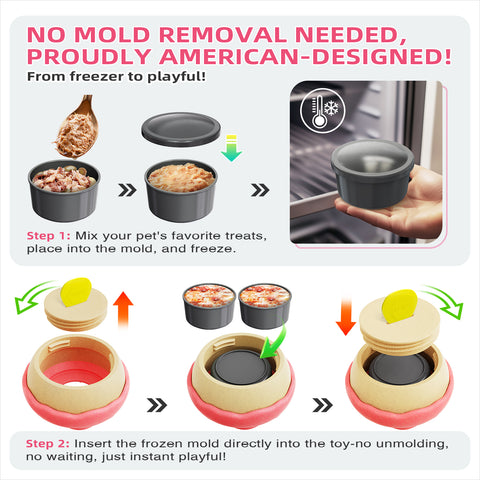 KADTC 2-in-1 Frozen Treat Dog Toy, Large Size, No-Transfer Fill & Freeze Lick Cup & Tough Chew Toy, Long-Lasting Enrichment Toy for Dogs, Donut-Shaped
