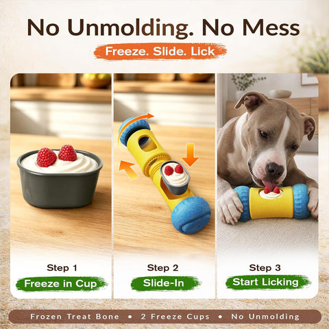 KADTC 3-in-1 Dog Enrichment Toy, Frozen Treat, Kibble Dispenser & Chew Bone