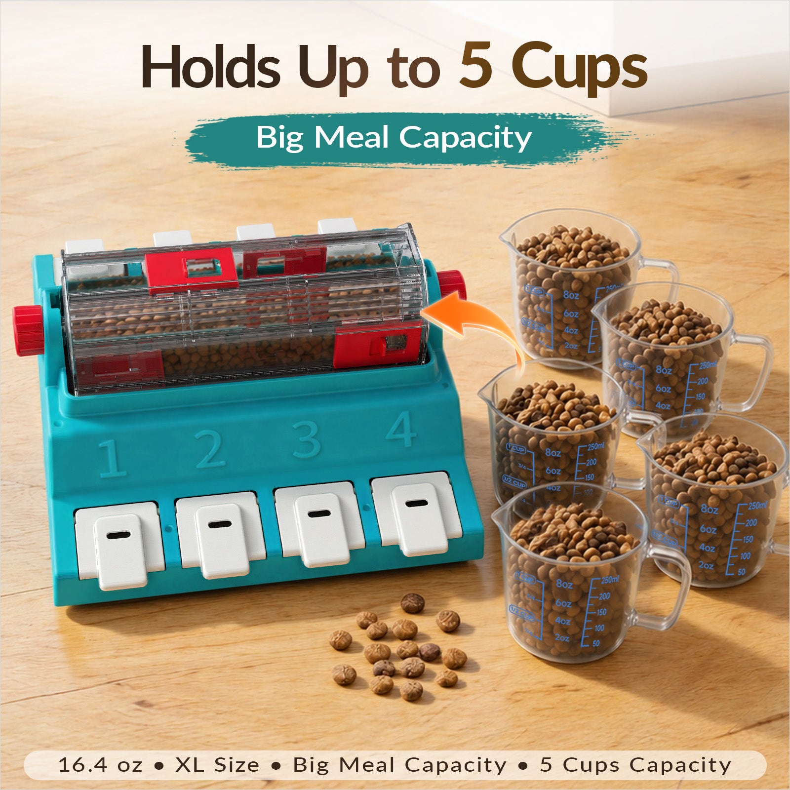 KADTC 2-Level Extra-Large Dog Puzzle Feeder showing 5-cup capacity for medium and large dogs
