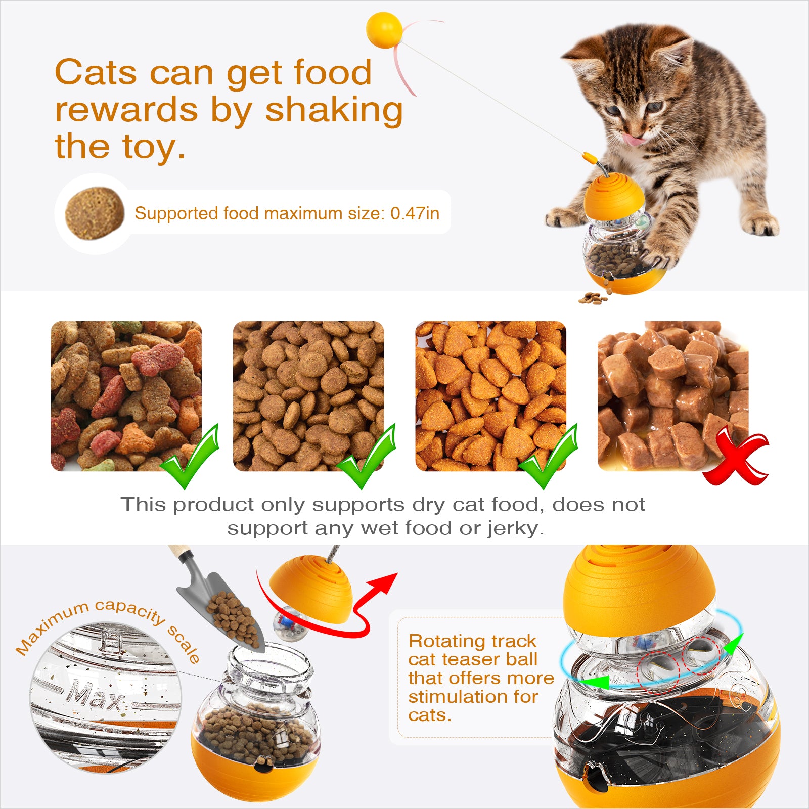 TACKDG Treasure Gourd Cat Toy Kitten Kitty Treat/Food Puzzles Feeder Dispenser