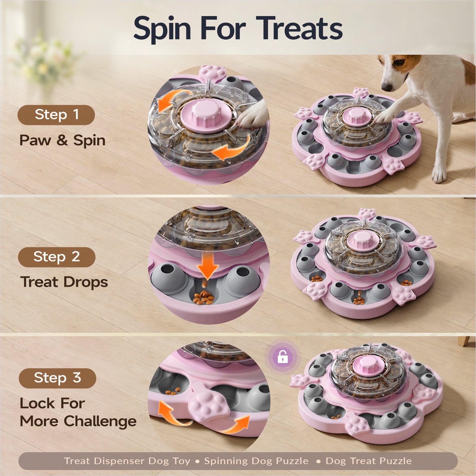 KADTC 3 Levels IN 1 Dog Puzzle Feeder Spin-to-Release Treat