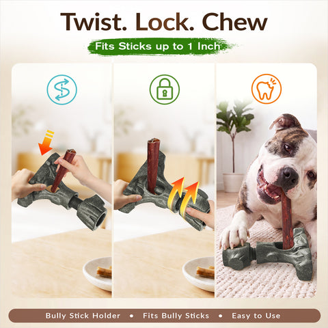 KADTC 3 in1 Durable Bully Stick Holder & Chew & Fillable Toys