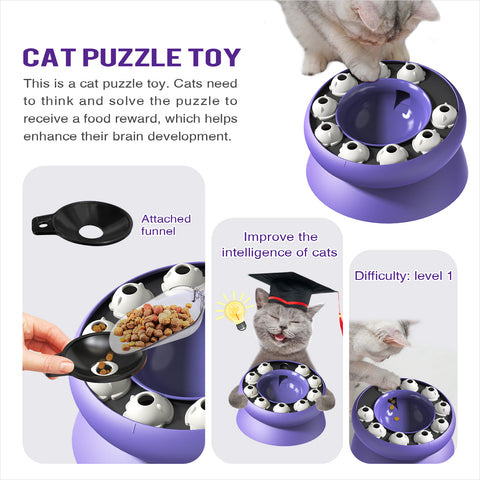 KADTC Cat Puzzle Toy Treat Dispenser Kitten Weight Loss Bowl Puzzles Slow Feeder Food Dispensing Kitty Enrichment Toys Brain Mental Stimulation Healthy Eating Mind Games