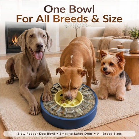 KADTC 5-60 Min Adjustable Spinning Dog Slow Feeder Bowl used by small medium and large dogs