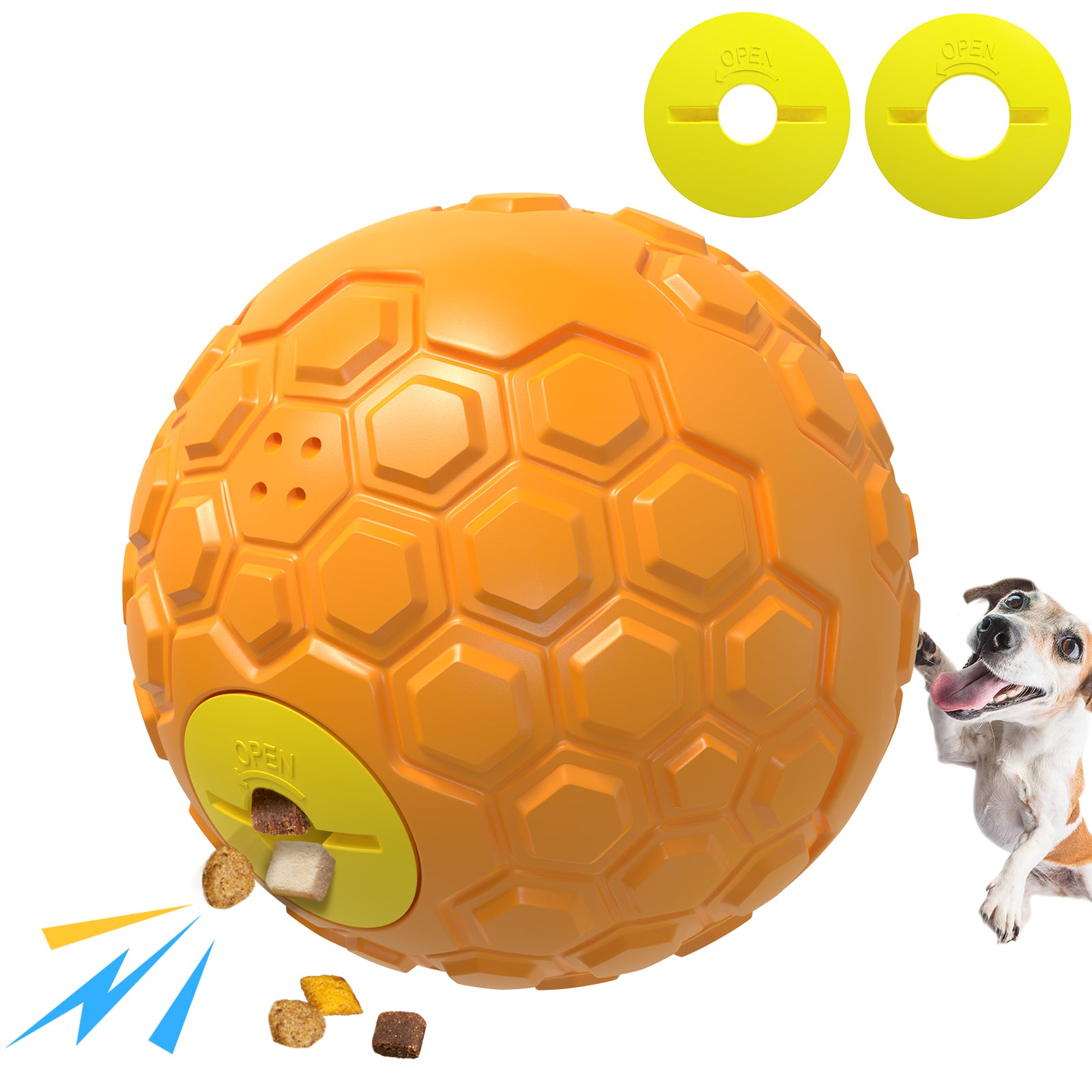 KADTC Dog Puzzles Balls-Adjustable Food Dispensing Treat Dispenser Feeding Puzzle Feeder Toy Wobble Wag Talking Giggle Squeaky Puppy Chew Rubber Ball for Small/Medium/Large Aggressive Chewers Dogs