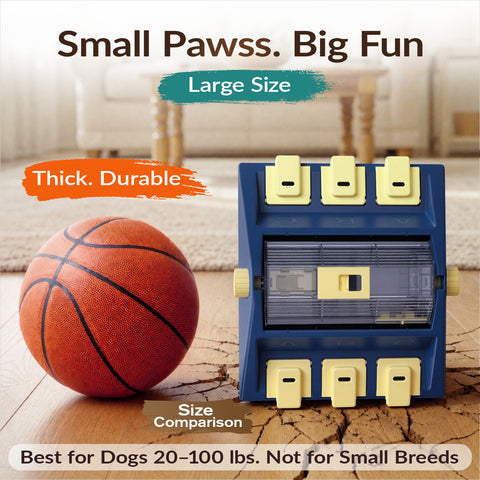 KADTC 2-Level Large Dog Puzzle Feeder showing large size comparison and recommended use for dogs 20 to 100 lbs