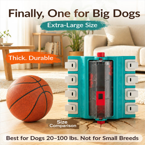 KADTC 2-Level Extra-Large Dog Puzzle Feeder size comparison for medium and large dogs around 20 to 100 lbs