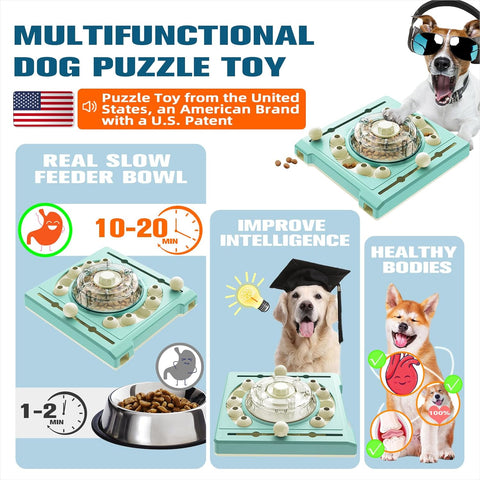 KADTC Dog Rotating Puzzle Games Toy Level 2 in 1 Centralized Food Dispensing Design Capacity 10.8 oz Slow Treat Puzzles Feeder Boredom Busters Puppy Mind Interactive Enrichment Mental Stimulation Toys