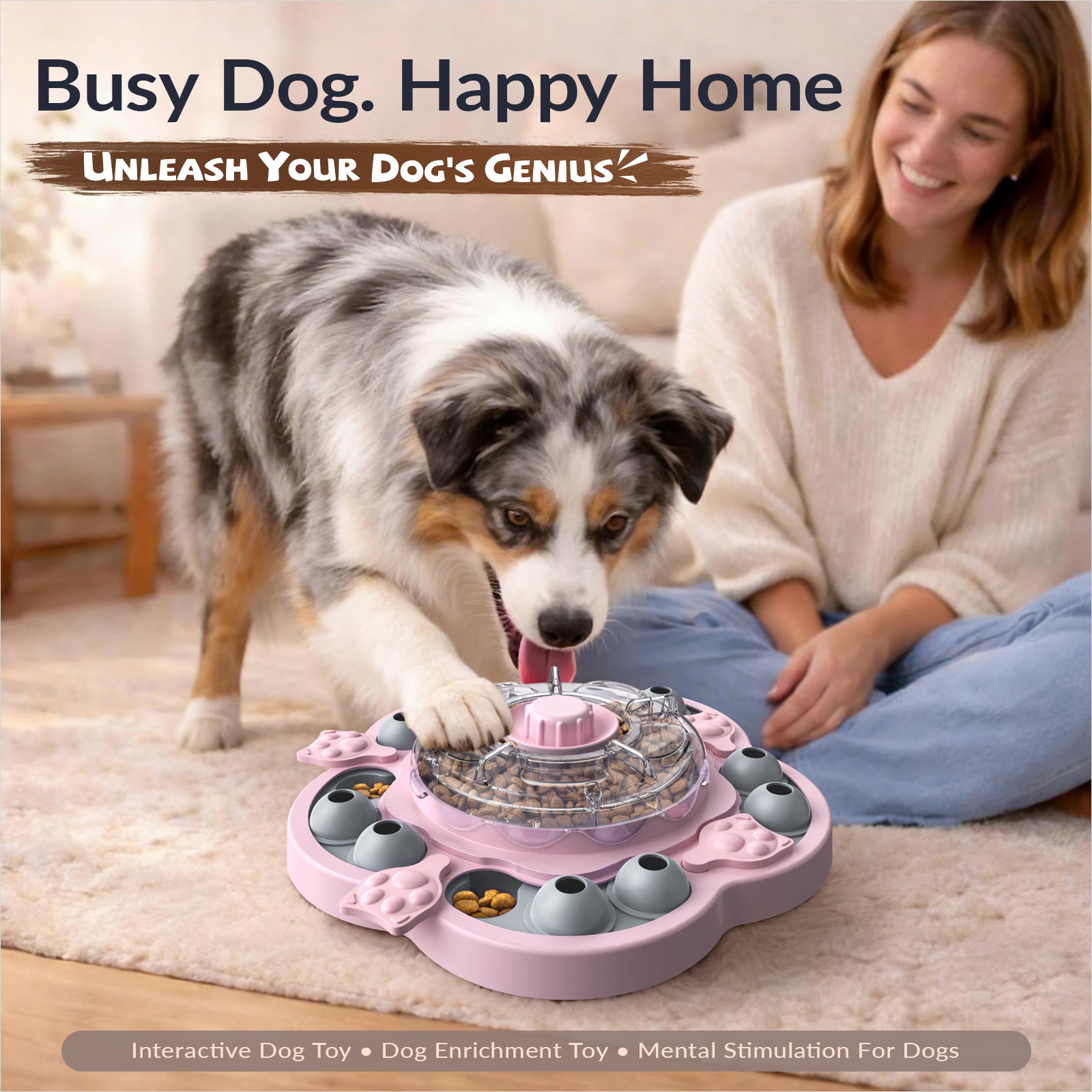 KADTC 3-Level Dog Puzzle Feeder used by a dog for indoor food-based enrichment