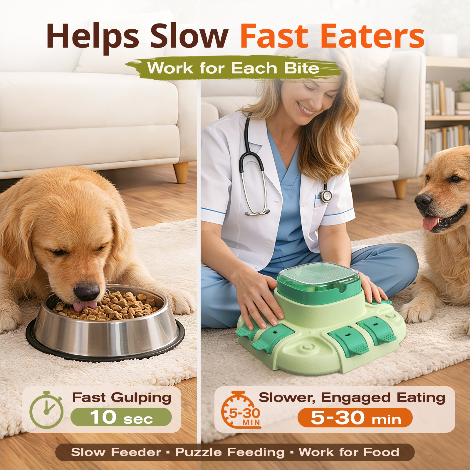 KADTC Dog Puzzle Toy - 2-in-1 Interactive Food Dispenser & Slow Feeder
