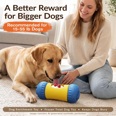 KADTC 3-in-1 Dog Enrichment Toy, Frozen Treat, Kibble Dispenser & Chew Bone