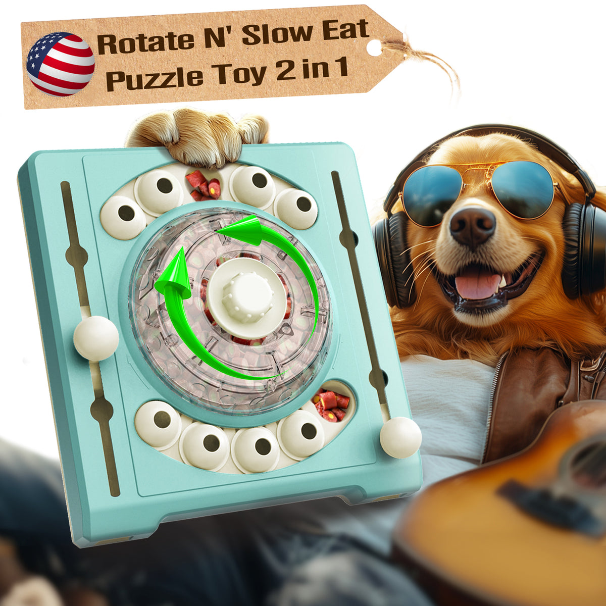 KADTC Dog Rotating Puzzle Games Toy Level 2 in 1 Centralized Food Dispensing Design Capacity 10.8 oz Slow Treat Puzzles Feeder Boredom Busters Puppy Mind Interactive Enrichment Mental Stimulation Toys