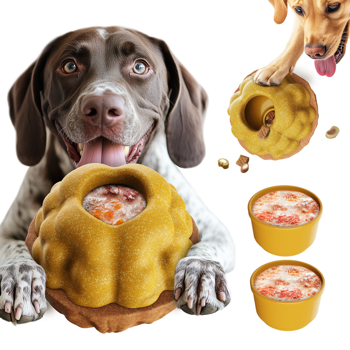 KADTC All in ONE 3 in 1 Durable Dog Filler Toy & Freezball Freeze/Frozen Lick Treat Tray Enrichment Ball & Kibble Dispensing Balls - Peanut Butter Wet Food Walnut Fillable Thanksgiving Chew Toys