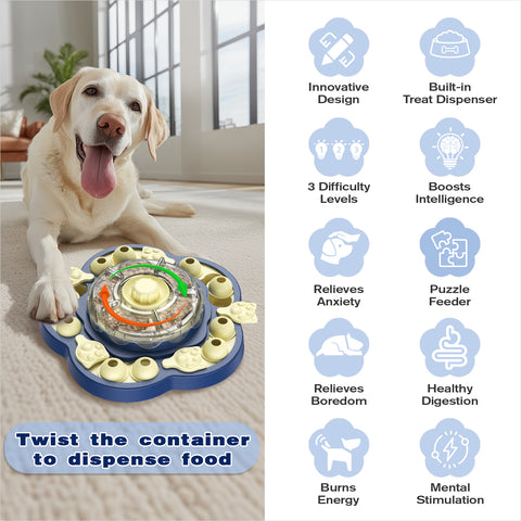 KADTC Dog Spinning Puzzle Toy Level 3 in 1 Treat Dispenser Kibble Dispensing Toys for Small/Medium/Large Dogs Slow Food Puzzles Feeder Puppy Brain Mental Stimulation Interactive Enrichment Mind Game