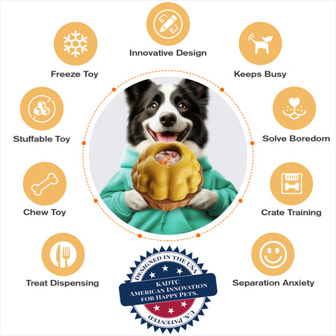 KADTC All in ONE 3 in 1 Durable Dog Filler Toy & Freezball Freeze/Frozen Lick Treat Tray Enrichment Ball & Kibble Dispensing Balls - Peanut Butter Wet Food Walnut Fillable Thanksgiving Chew Toys