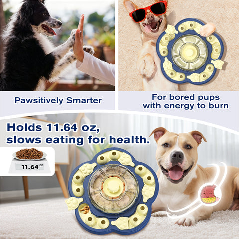 KADTC Dog Spinning Puzzle Toy Level 3 in 1 Treat Dispenser Kibble Dispensing Toys for Small/Medium/Large Dogs Slow Food Puzzles Feeder Puppy Brain Mental Stimulation Interactive Enrichment Mind Game