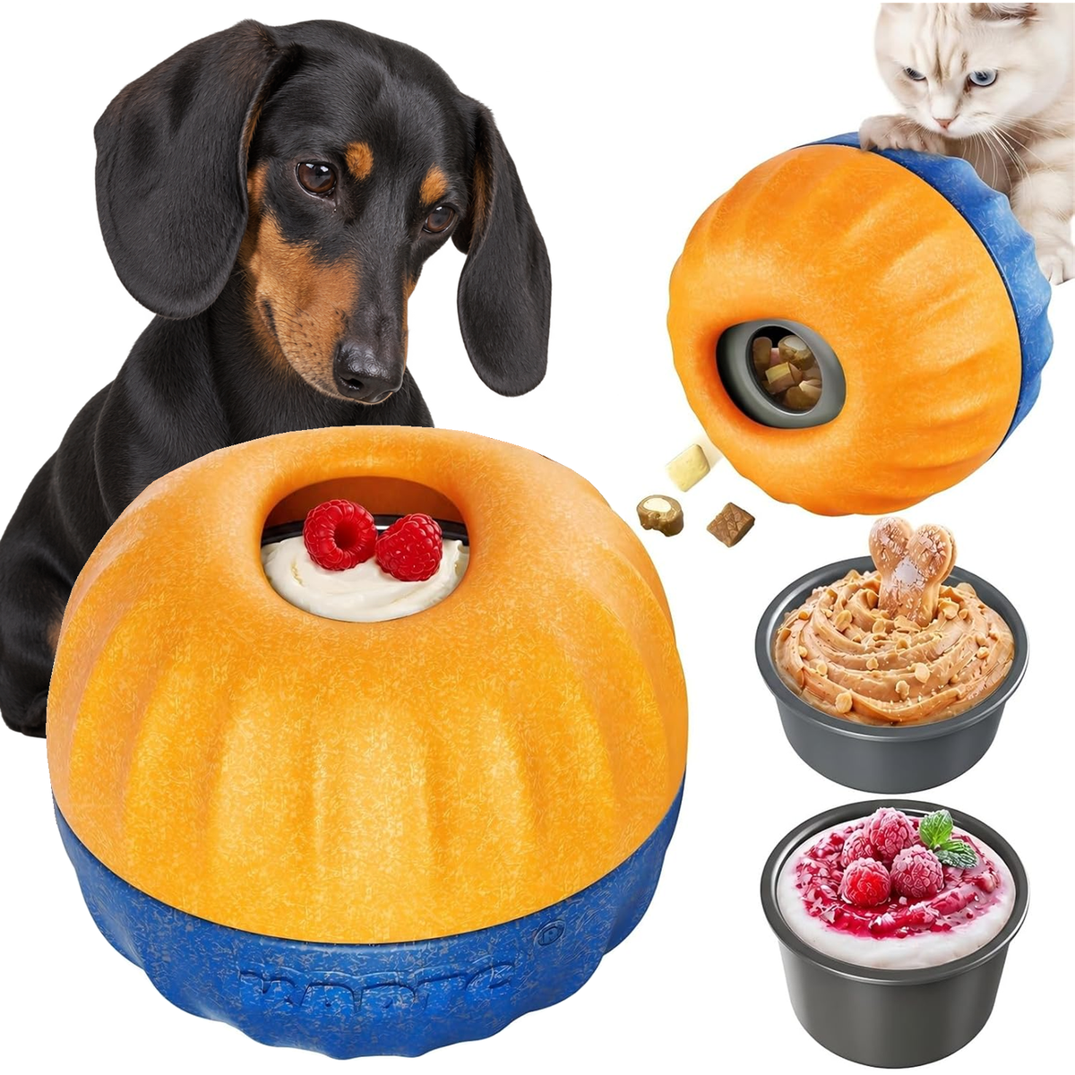KADTC 3-in-1 Frozen Treat Toy & Dispenser Ball for Small/Tiny Dogs & Cats